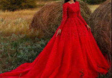 Vintage Red and Black Wedding Ball Gown Dress